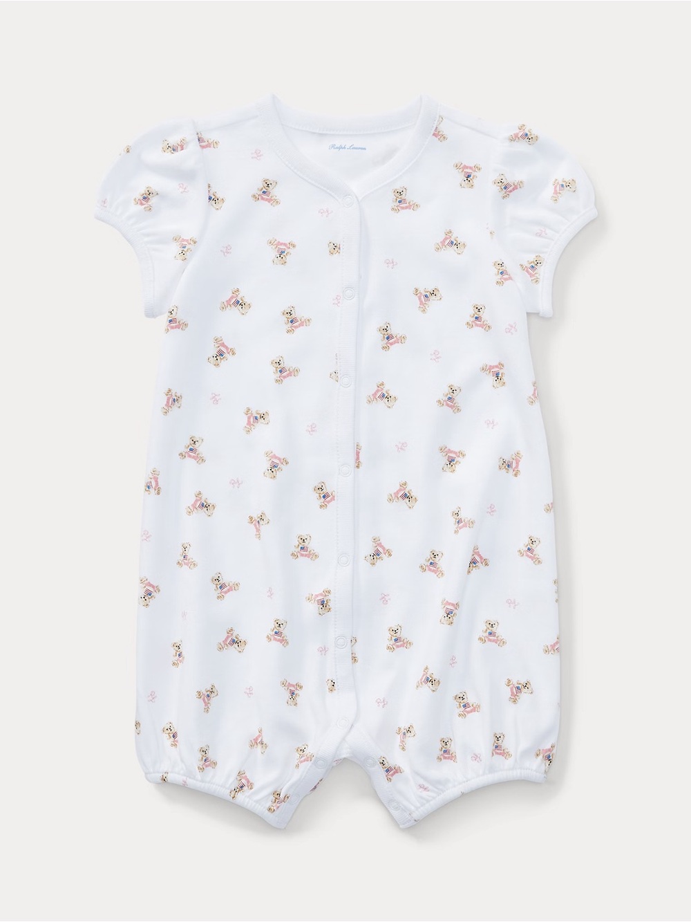 Ralph Lauren Baby Girl Polo Bear Print Cotton Romper 6M Pink White